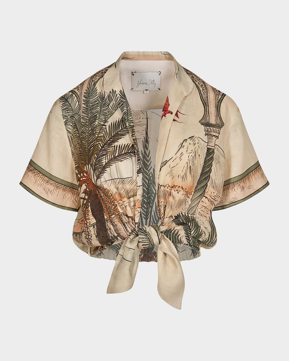 Traveling The Caribbean Cropped Shirt with Tie Front